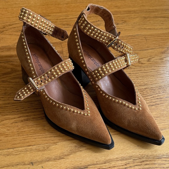 Jeffrey Campbell Tan Suede Studded Heels - Picture 1 of 5